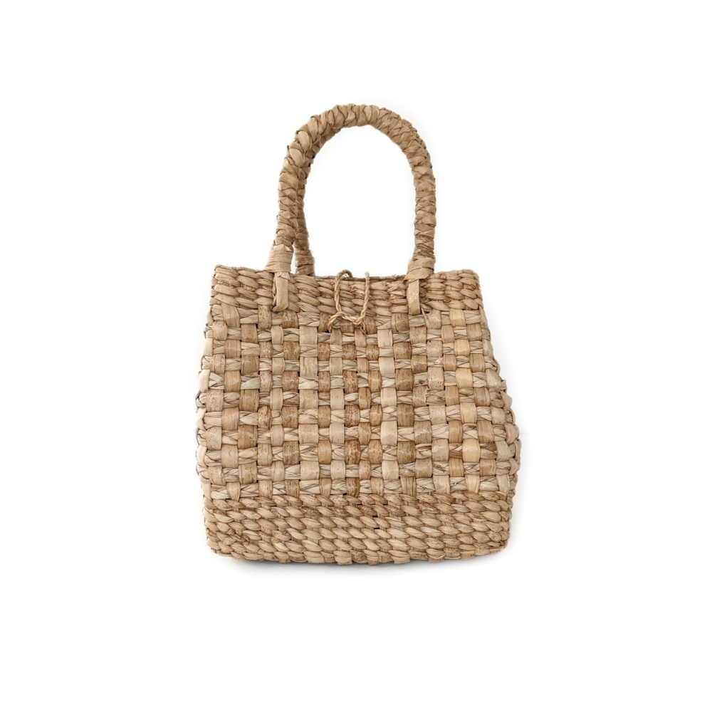 Vintage 90 Esprit Cottagecore Tan Woven Ratan Square Basket Mini Bag - Picture 4 of 9